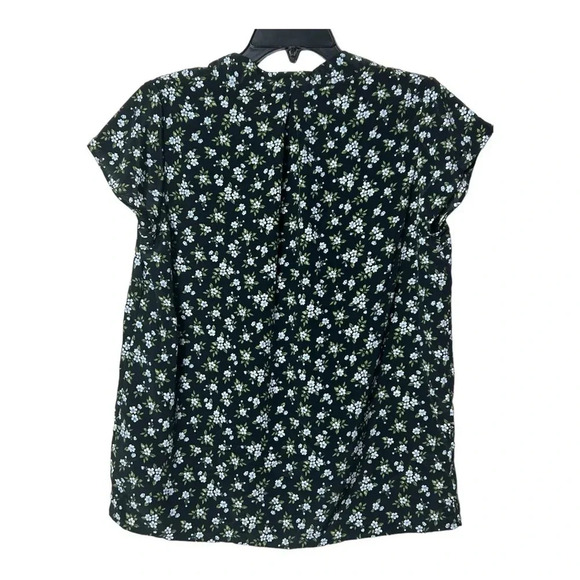 1540. HALOGEN SHORT CAP SLEEVE FLORAL PATTERN TOP 100% POLYESTER BLACK/WHITE - Picture 7 of 10